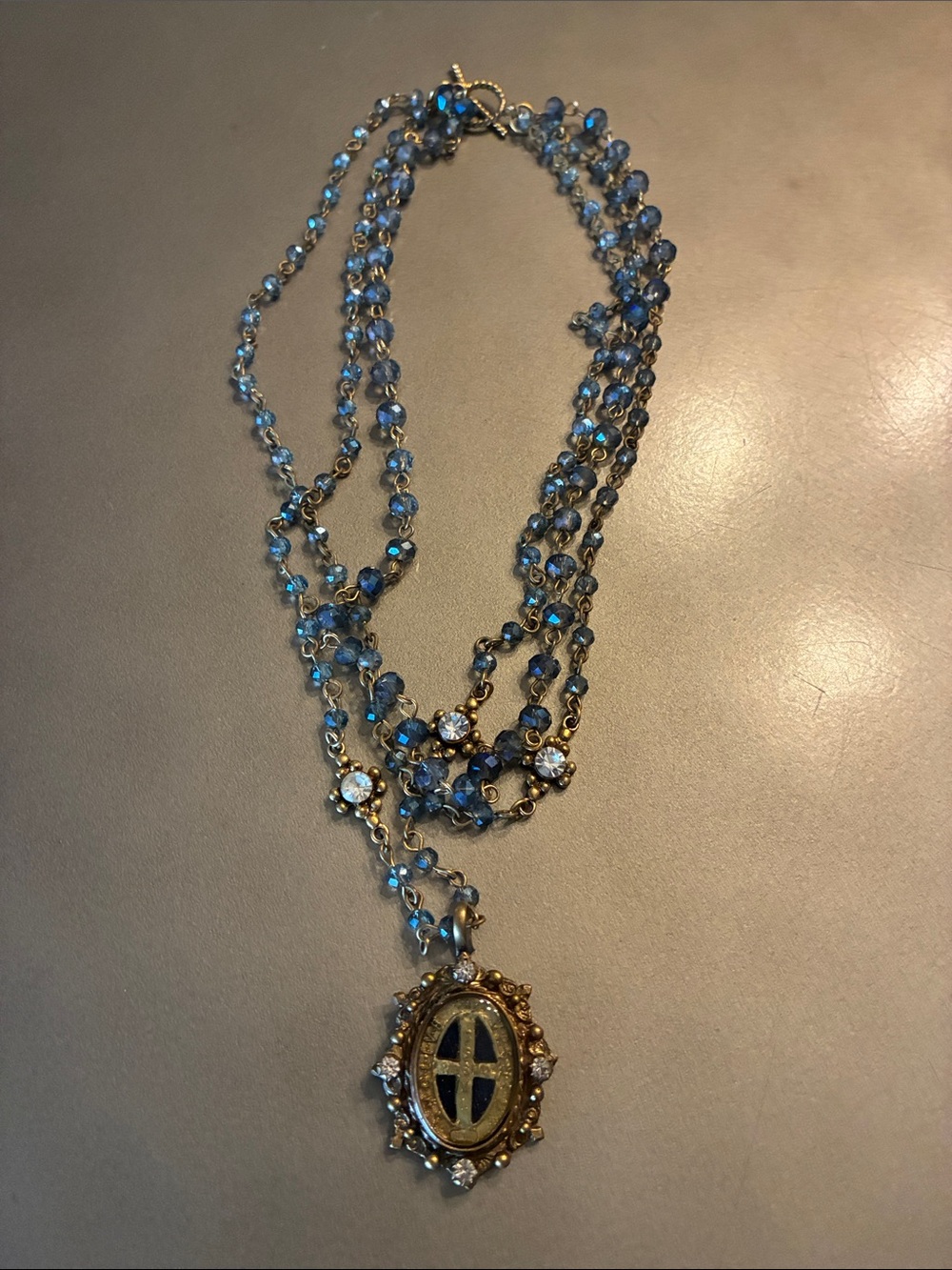 VSA Vintage-Inspired Blue Beaded Pendant Necklace Saint Benedict